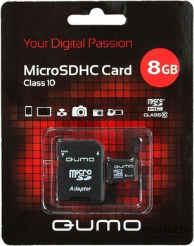 Карта памяти Qumo 8 GB microSDHC class 10 + SD adapter