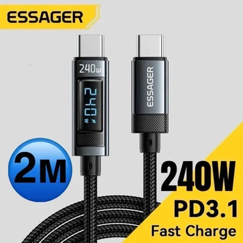 Кабель 2м Essager Type-C -Type-C PD 240W LED дисплей швидка зарядка швидка зарядка Macbook Apple iPhone Samsung Galaxy