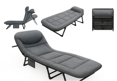 Розкладне ліжко Relax Outdoor 180×60×30 см, 5 положень спинки, металевий каркас, матрац Oxford 600D, максимальне навантаження 150 кг, вага 7,5 кг