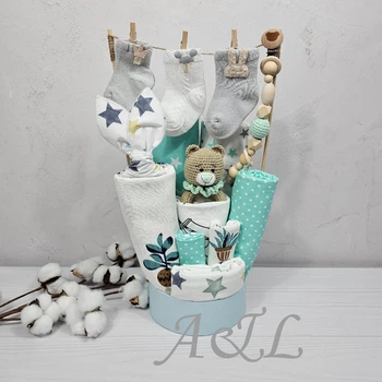 Букет подарунок для немовлят з пелюшок та аксесуарів a.l.babybox Магия звездочек 3