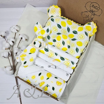 Набор для новорожденного: 4 пеленок подушка и полотенце a.l.babybox Лимончик
