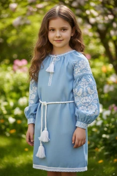 Сукня вишиванка дитяча блакитна Ластівка 128