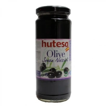 Маслины Hutesa Черные без косточки Среднего калибра 340г Стеклянная банка (ОЧ-00014)