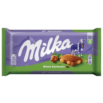 Шоколад молочный Milka Haselnuss 100г с цельными лесными орехами (ШМ-00116)