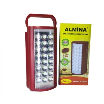 Ліхтар переносний світлодіодний з повербанком, 24 Led, Almina 2606L, Червоний