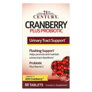 Природные добавки 21st Century Клюква с пробиотиком Cranberry Plus Probiotic 60 таблеток