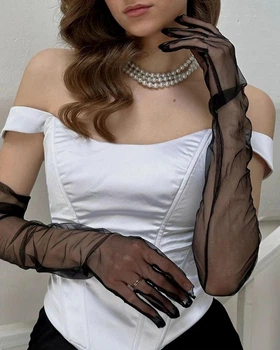 Фатинові довгі рукавички honey fashion accessories s/m/l чорні (30к001)