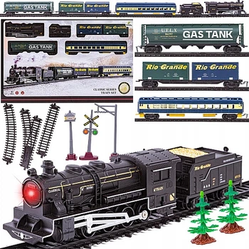 Детская железная дорога FENFA Classic Series 586 см, Паровоз, 4 вагона, станция, деревья, свет, звук