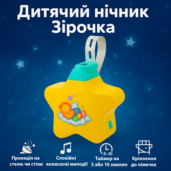 Детский ночник GoodWay Звездочка 17см с проектором/со звуком/с креплением 8661