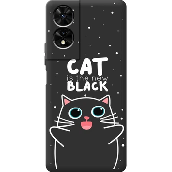 Силіконовий Чорний Чохол з Картинкою для TCL 505 Принт (Кіт, Cat) (68046-ysb114)