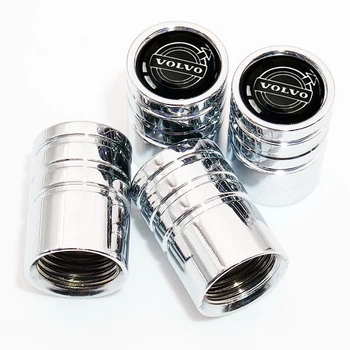 Набор защитных колпачков SUNROZ Caps на ниппель для Вольво Long Silver Volvo (Logo black Des2), 4 шт (A-672400)