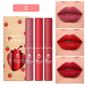 Матовий стійкий блиск для губ в наборі з 3 кольорів DRAGON RANEE Berry Mousse, набір матових рідких помад для губ, 5гх3, 02