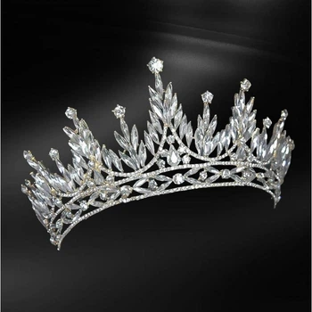 Корона на голову зі стразами та камінням "Crystal Shine Bright", прикраса на голову з камінням, срібло