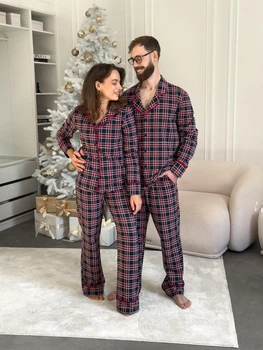 Парні комплекти Oxford чоловіча та жіноча піжама Family look з начісом 2XL (KMW4041)