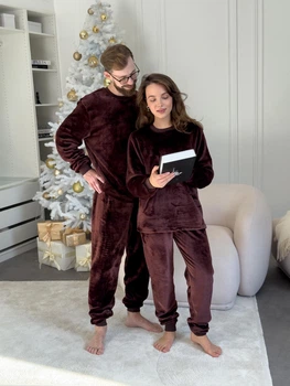 Парные комплекты Теплык мужская и женская пижама Family look шоколад L (VEL05051)