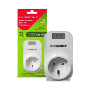 Реле контролю напруги в розетку 16А 3,5кВт 150V-210V 230V-280V EUROELECTRIC (RV-16A/3,5kW)
