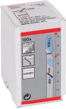 Пиляльні полотна для лобзика Bosch T 118 А Basic for Metal, HSS 100 шт. (2608631964)