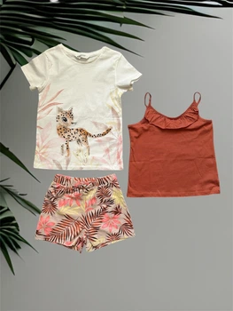 Комплект (футболка + шорти + майка) H&M 6/8 років 122-128 см Коричневий
