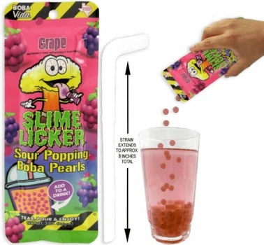 Кислая конфета Toxic Waste Slime Licker Sour Popping Boba Pearls Grape 84г