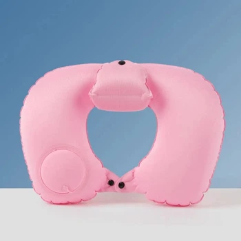 Подушка SUNROZ дорожная под шею с подголовником и Помпой Light Pink + маска + чехол (3 в 1) (A-12764)