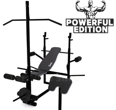 Скамья тренировочная WCG Powerful Edition со стойками для штанги, брусьями, партой Скотта и тягой (6 положений спинки)