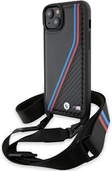 Панель BMW M Edition Carbon Tricolor Lines & Strap для Apple iPhone 15/14/13 Black (BMHCP15S23PSVTK)