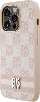Панель DKNY Leather Checkered Mono Pattern & Printed Stripes для Apple iPhone 15 Pro Max Pink (3666339263645)