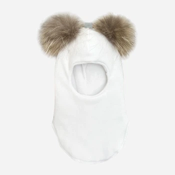 Зимова шапка-шолом з натуральним помпоном Babydream Єнот 2pe3bal2d 50 Біла (ROZ6400158155)