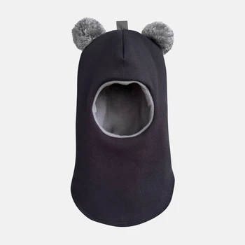 Детская зимняя шапка-шлем на флисе с помпоном для мальчика Babydream balR12 44 Графит серый (ROZ6501022436)
