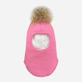 Зимняя шапка-шлем с натуральным помпоном Babydream Енот 1pe3bal8d 52 Розовая (ROZ6400158144)
