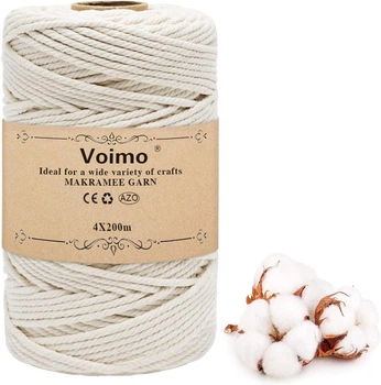 Хлопковый канат (шнур) для макраме Voimo 4 мм х 200 м, 100% натуральный хлопок, бежевый