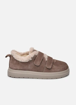 Женские зимние кеды PARADIZE SHOES темно-бежевого цвета на двух липучках с бежевой меховой опушкой 37 размер (стелька 24,5 см)