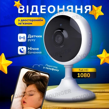 Видеоняня / радионяня Wi-Fi SMARTEYE 1920x1080 HD с ночным видением двусторонней аудио связью и датчиком движения 702J white