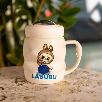 Чашка фарфоровая с крышкой Labubu 400 (мл) подарочная кружка прикольная чашка для детей на подарок Белый с синим FM-54A (A-047617)