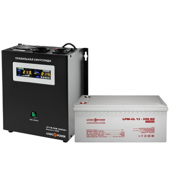 Комплект резервного живлення LogicPower UPS W1000VA + GL 2400W 200Ah синусоїдальний для котлів та теплої підлоги