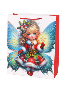 Новорічний подарунковий пакет Fairy R34825-L паперовий 31х41х12 см Білий з червоним та блакитним