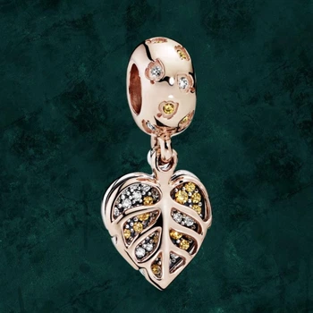 Срібна намистина шарм "Мерехтливе листя" Pandora (Пандора) 788247CZ з покриттям 14к золотом