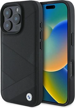 Etui plecki BMW Signature Leather Crossing Lines Pattern do Apple iPhone 16 Pro Black (BMHCP16L23RCGPK)