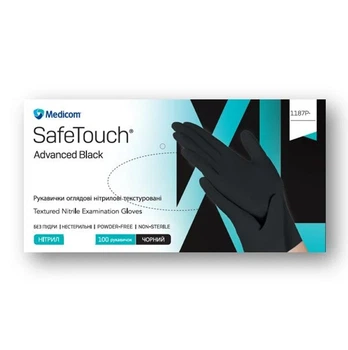 Нітрилові рукавиці Medicom SafeTouch Advanced Black без пудрі текстуровані розмір S 100 шт