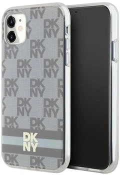 Панель DKNY IML Checkered Mono Pattern & Printed Stripes MagSafe для Apple iPhone 11 / Xr Beige (3666339269395)