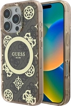 Etui Guess IML Peony On 4G Background MagSafe do Apple iPhone 16 Pro Brown (GUHMP16LH4PYEEW)