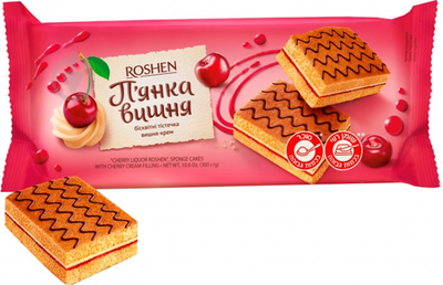 Упаковка бісквітів Roshen П'янка вишня 6шт.