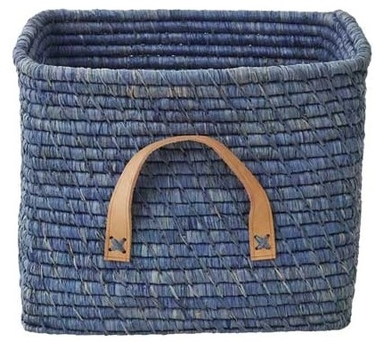 Кошик для зберігання Rice Маленький квадратний з рафії зі шкіряними ручками Синій (5708315800142)