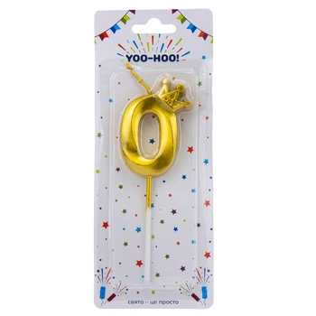 Свічка для торта "0", золота, 4.5*13 см YOO-HOO!