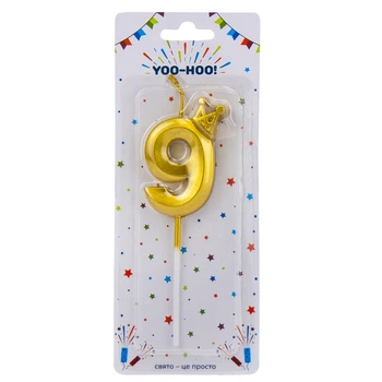 Свічка для торта "9", золота, 14.5*13 см YOO-HOO!