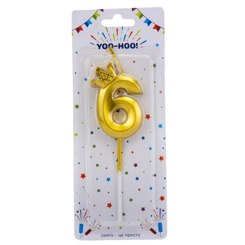 Свічка для торта "6", золота, 14.5*13 см YOO-HOO!