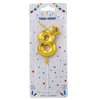 Свічка для торта "8", золота, 14.5*13 см YOO-HOO!