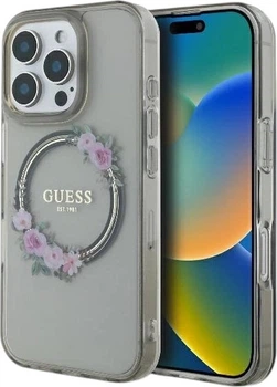 Панель Guess IML Flowers Wreath MagSafe для Apple iPhone 16 Pro Black (GUHMP16LHFWFCK)