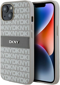 Etui DKNY Leather Mono Stripe & Metal Logo do Apple iPhone 14 Plus/15 Plus Beige (3666339260545)