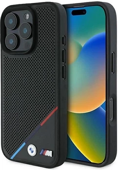 Панель BMW M Perforated Tricolor Line MagSafe для Apple iPhone 16 Pro Black (BMHMP16L23PUPDK)